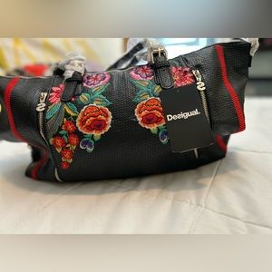 Desigual Mex Verona Black Shopper Bag With Floral Embroidery